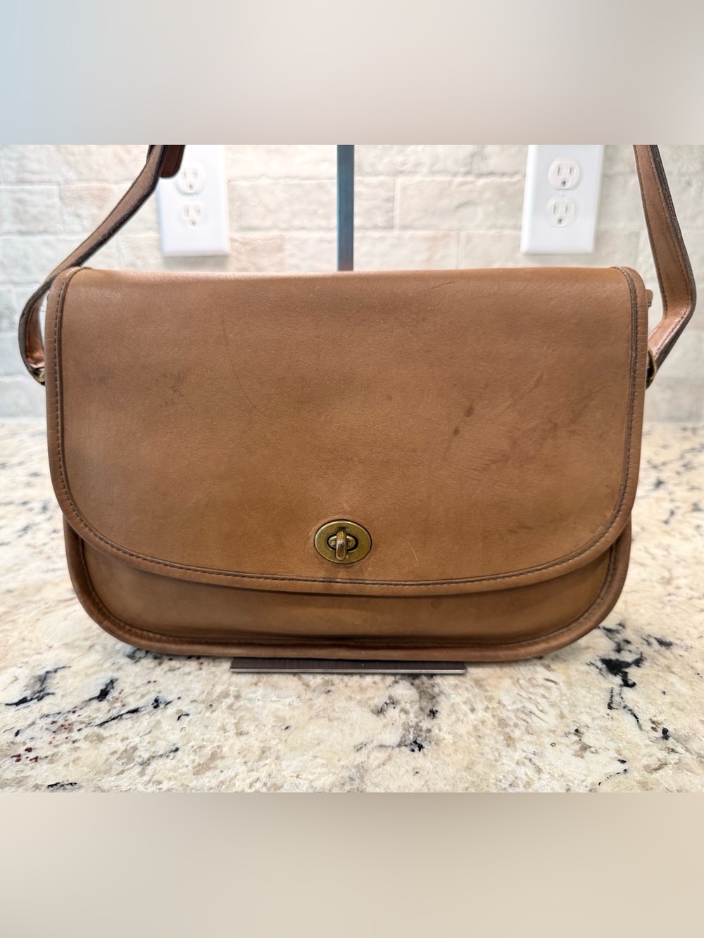 Coach EUC 1970βs Made in NY Light Brown Leather Crossbody w/Turnlock